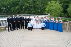 Bride-Groom-Wedding-Party-Outdoors-Deck-River