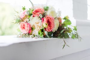 Wedding Bouquet Flowers sitting on Window Sill